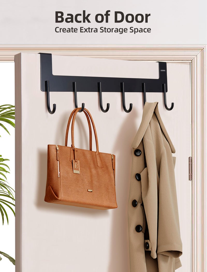 UDENIS Over Door Hanger, Aluminum Over The Door Towel Rack Hooks with 6 Hook for Hanging Towel Robe Coat Bathroom Bedroom, Towel Rails, Metal Black - Image 3